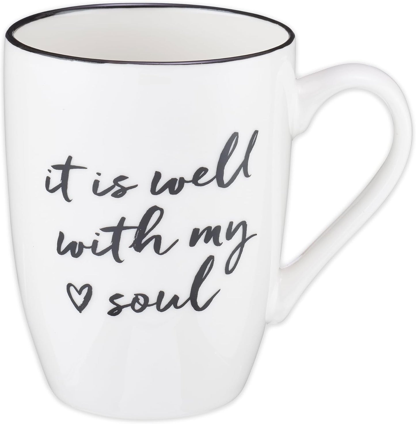 Christian Art Gifts Microwave & Dishwasher Safe Encouraging Ceramic Coffee & Tea Mug for Women & Men: It is Well With My Soul Inspirational Non-toxic Novelty Heart Beverage Cup, White & Black, 12 oz.