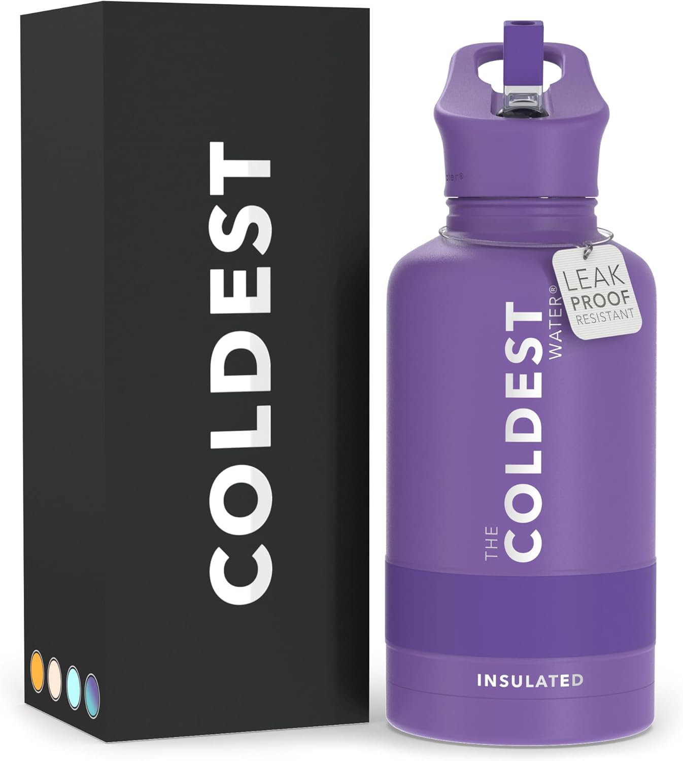 Coldest Insulated Water Bottle with Straw Lid - Stainless Steel Metal Insulated Bottle for Men & Women (Galaxy Purple, 64 oz)