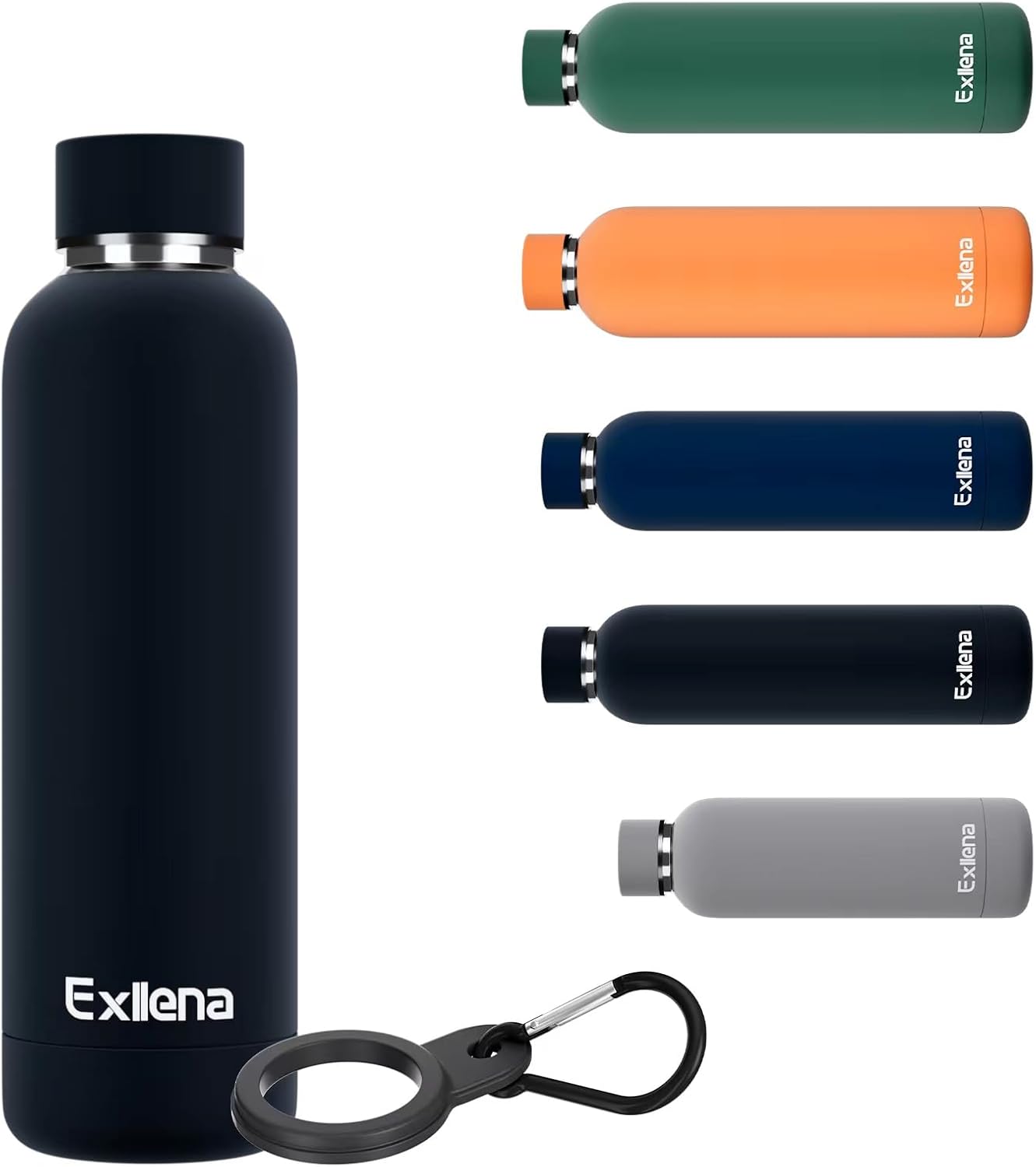 Slim Insulated Water Bottles for Travel 18oz with Clip, Double Wall Vacuum Stainless Steel Water Bottle Keeps Drinks Cold 24 Hrs/Hot 12 Hrs, 100% Leakproof, BPA Free(Black)