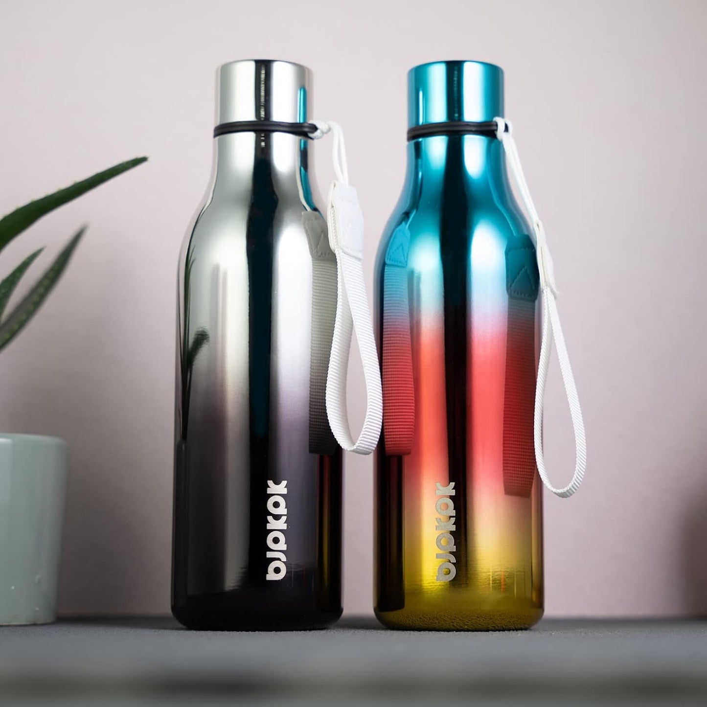 BJPKPK Insulated Water Bottles, 18 oz Stainless Steel Metal Water Bottle with Strap, BPA Free Leak Proof Thermos, Mugs, Flasks, Reusable Water Bottle for Sports & Travel, Blue Lagoon