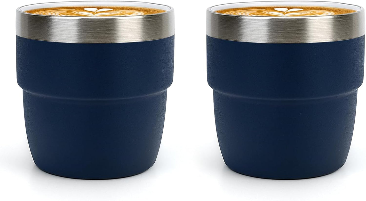 Zenbo 4 oz Espresso/Coffee Cups Set of 2, Ceramic-Lined Double Wall Vacuum Insulated 18/8 Stainless Steel, Stackable & Dishwasher Safe, Space-Saving, Compatible with Most Espresso & Coffee Makers