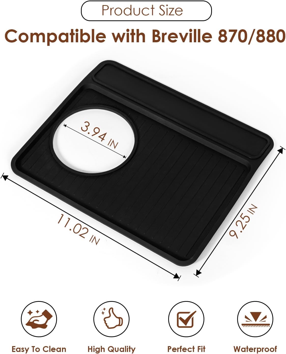 Tamping Mat compatible with Breville 870/880, Silicone Top Cover for Espresso Machines - Non-Slip, Scratch Proof Coffee Accessories (11"x9.25", Black)