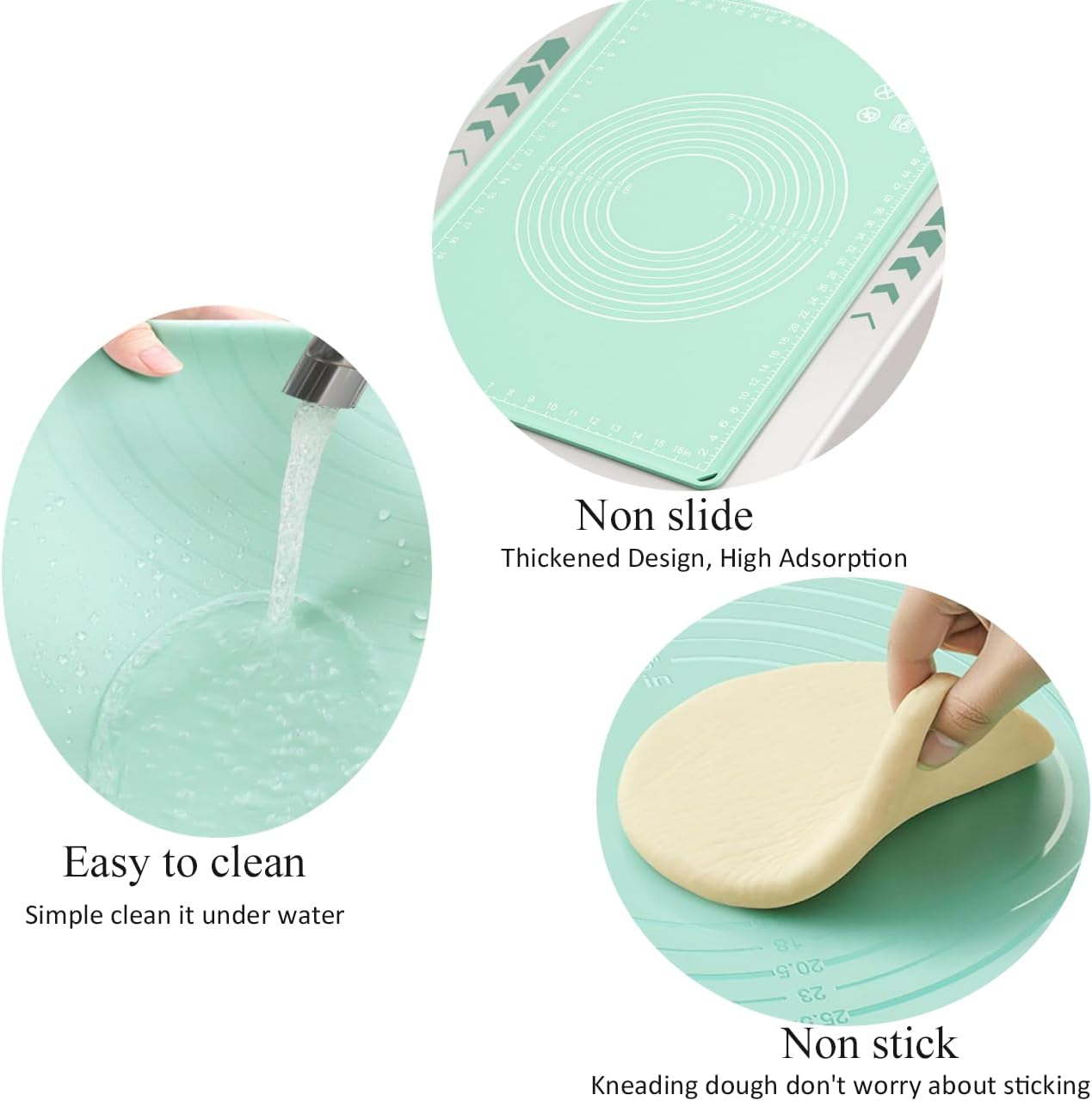 Silicone Pastry Mat 24"x16" Extra Thick Non Stick Baking Mat with Measurement, Food Grade Silicone Rolling Dough Mat, Fondant, Pie Crust Mat, Kitchen Mat with Hang Holes, Raised Edge