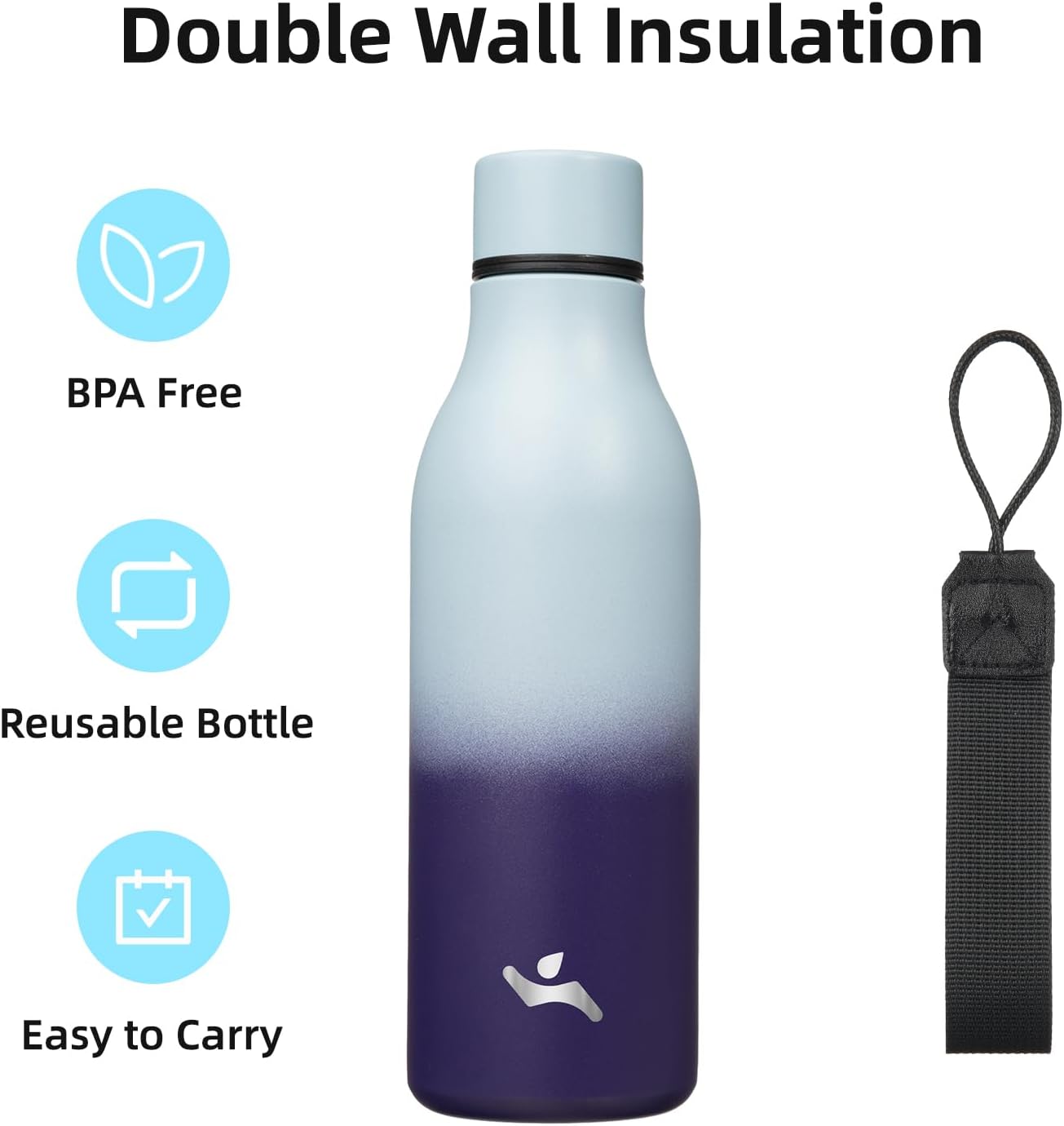 Insulated Water Bottle with Strap,18 oz Double Wall Stainless Steel Vacuum Bottles Metal Water Flask,Ocean Dream