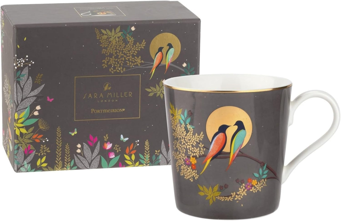 Portmeirion Sara Miller Chelsea Mug, Dark Grey - Elegant 12oz Fine China Cup with 22K Gold Details - Tea Time Chinaware for Afternoon Tea Presentation, Gift-Boxed Drinkware
