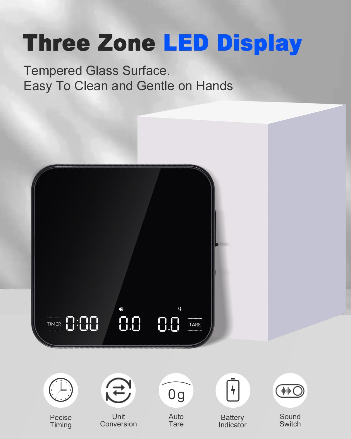 Lamido Rechargeable Mini Coffee Scale with Timer, Espresso Scale with Powder to Water Ratio and Water Flow Modes, 2kg/0.1g Digital Scale for Espresso and Pour-Over, Portable Scale with Silicone Pad