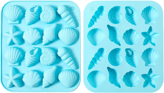 2-Pack Nordic Blue Seashell Silicone Molds for Chocolate Candy Baking Decorations