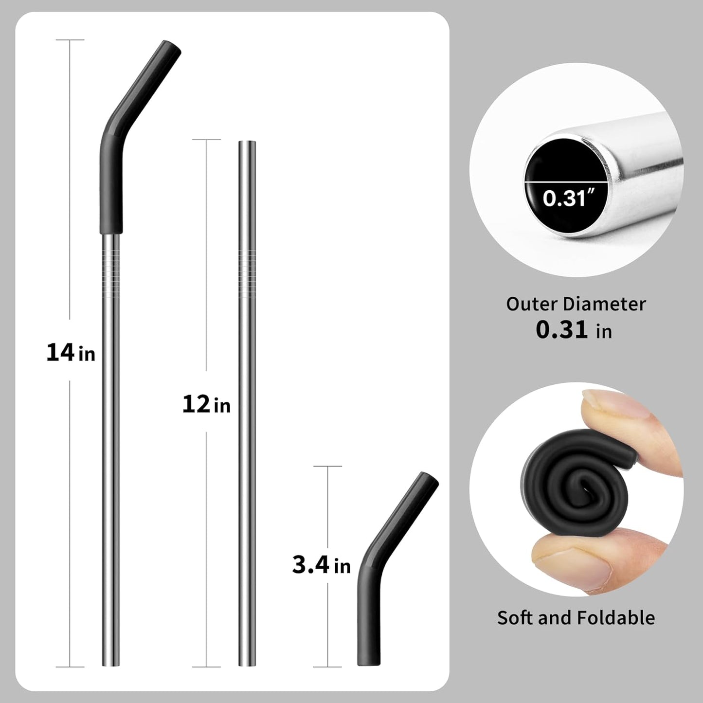 Metal Straw for 40 oz Stanley Cup, Reusable Stainless Steel Straws with Silicone Tip for Simple Modern, Meoky 40oz Tumbler, 12" Extra Long Straws, Cleaning Brush, 1 Portable Bag