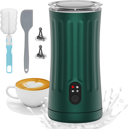 Electric Milk Frother, 4-in-1 Milk Steamer and Frother, 8.1oz/240ml Automatic Warm and Cold Foam Maker, Auto Shut-Off Frother for Coffee, Latte, Cappuccino, Macchiato(Green)