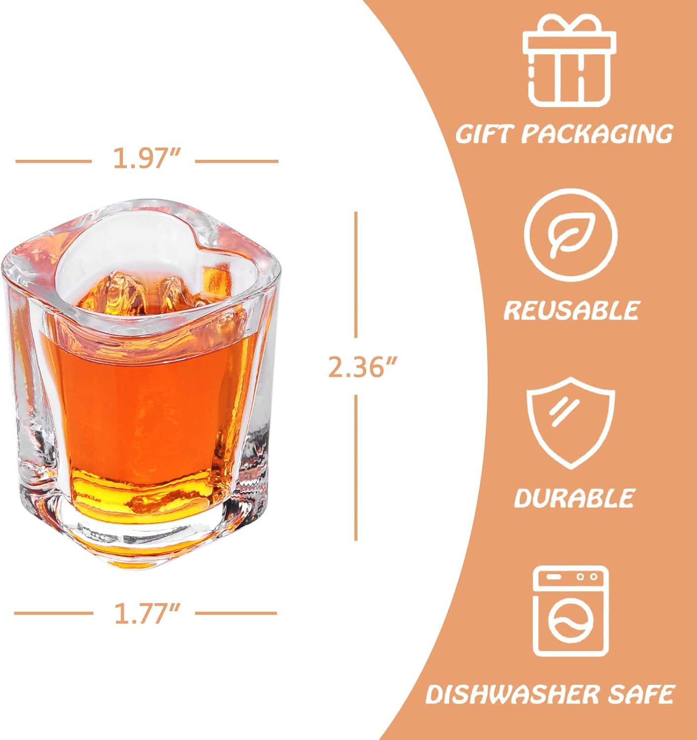 2oz Heavy Base Shot Glasses, Sets of 6/Heart Shaped Clear Tequila Shots/Square Shot /Espresso Shot Glass/Bulk Shot Glasses