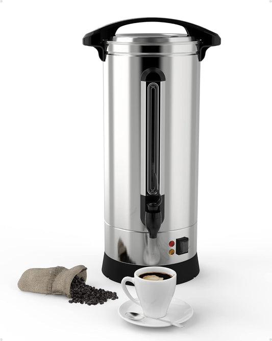 Commercial Coffee Maker Machine Urn -10L Large Percolator Pot Dispenser With Double-Wall Stainless Steel, Quick Brew, Stays Hot - Also for Water, Tea, Beverage At Events & Catering - 60 Cup