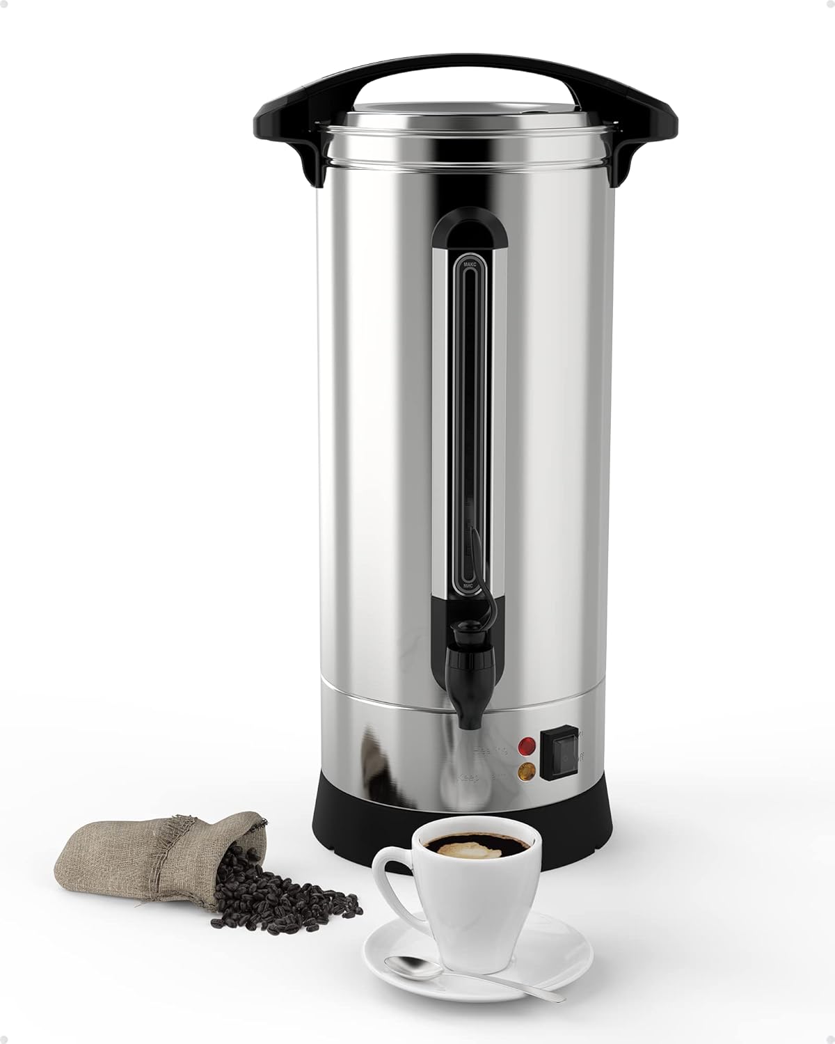 Commercial Coffee Maker Coffee Urn -16L Large Percolator Pot Dispenser with Double-Wall Stainless Steel, Quick Brew, Stays Hot - Also for Water, Tea, Beverage at Events & Catering - 130 Cup