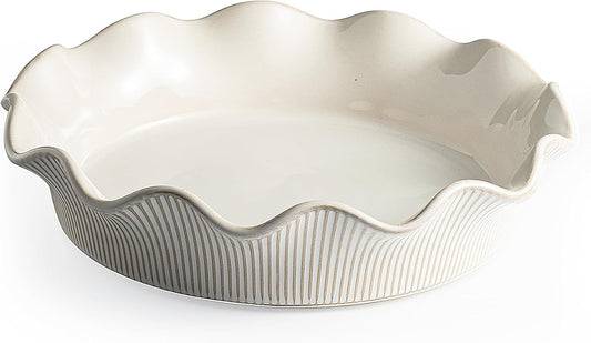 Ceramic Deep Pie Pan for Baking, 11 inch Porcelain Pie Dish for Apple Pie, Oven & Dishwasher Safe, Farmhouse Decor, 48 Ounce Deep Plate for Kitchen, Non-Stick Pie Pans,Off-White