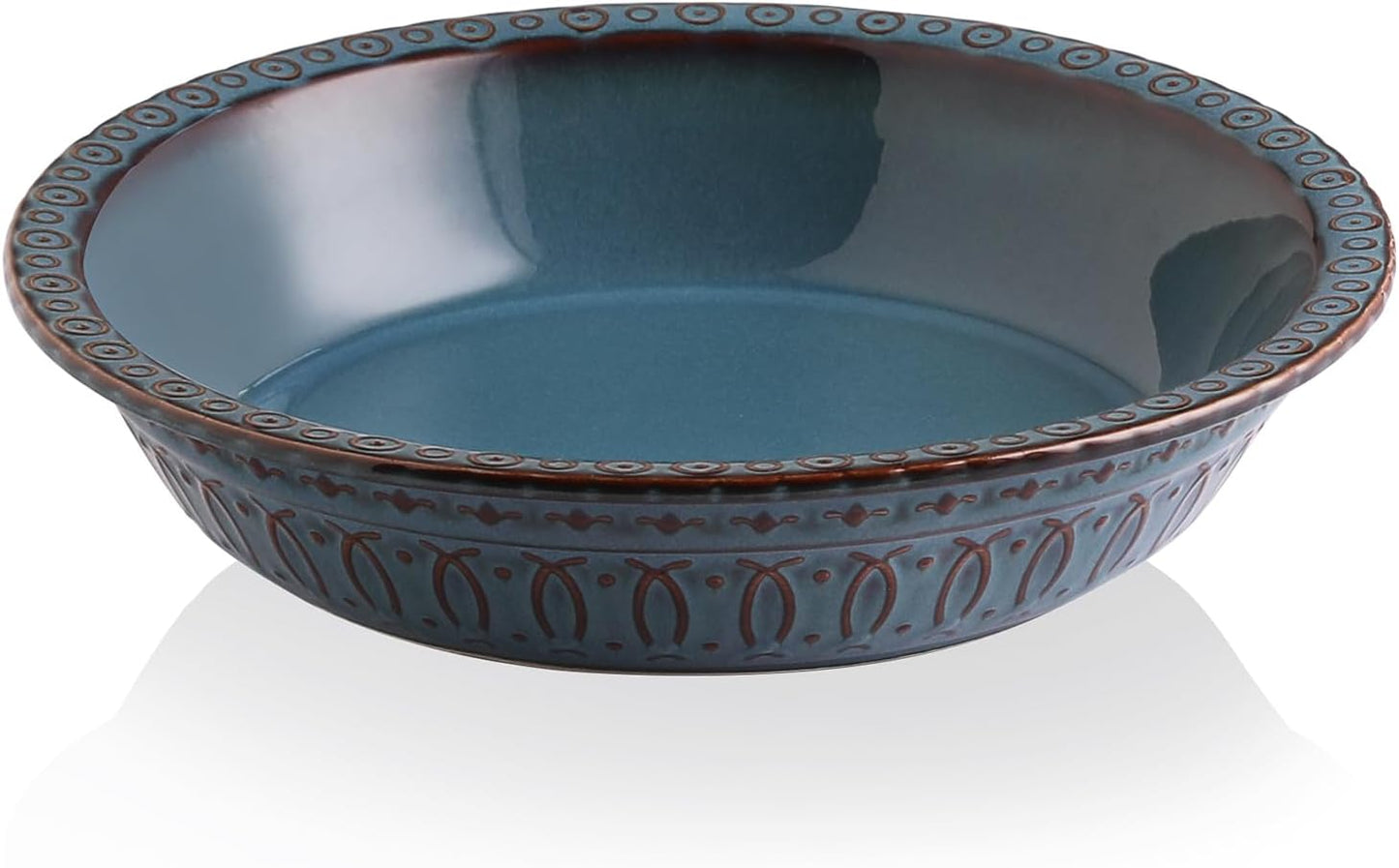 Sweejar Ceramic Pie Dish - Round Non-Stick Baking Pan for Dinner & Dessert, 10 Inches (Blue)