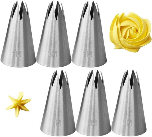 1M Open Star Piping Tip,1M Icing tip for Cake Decorating,6 Pcs Large 1M Tip,Stainless Steel
