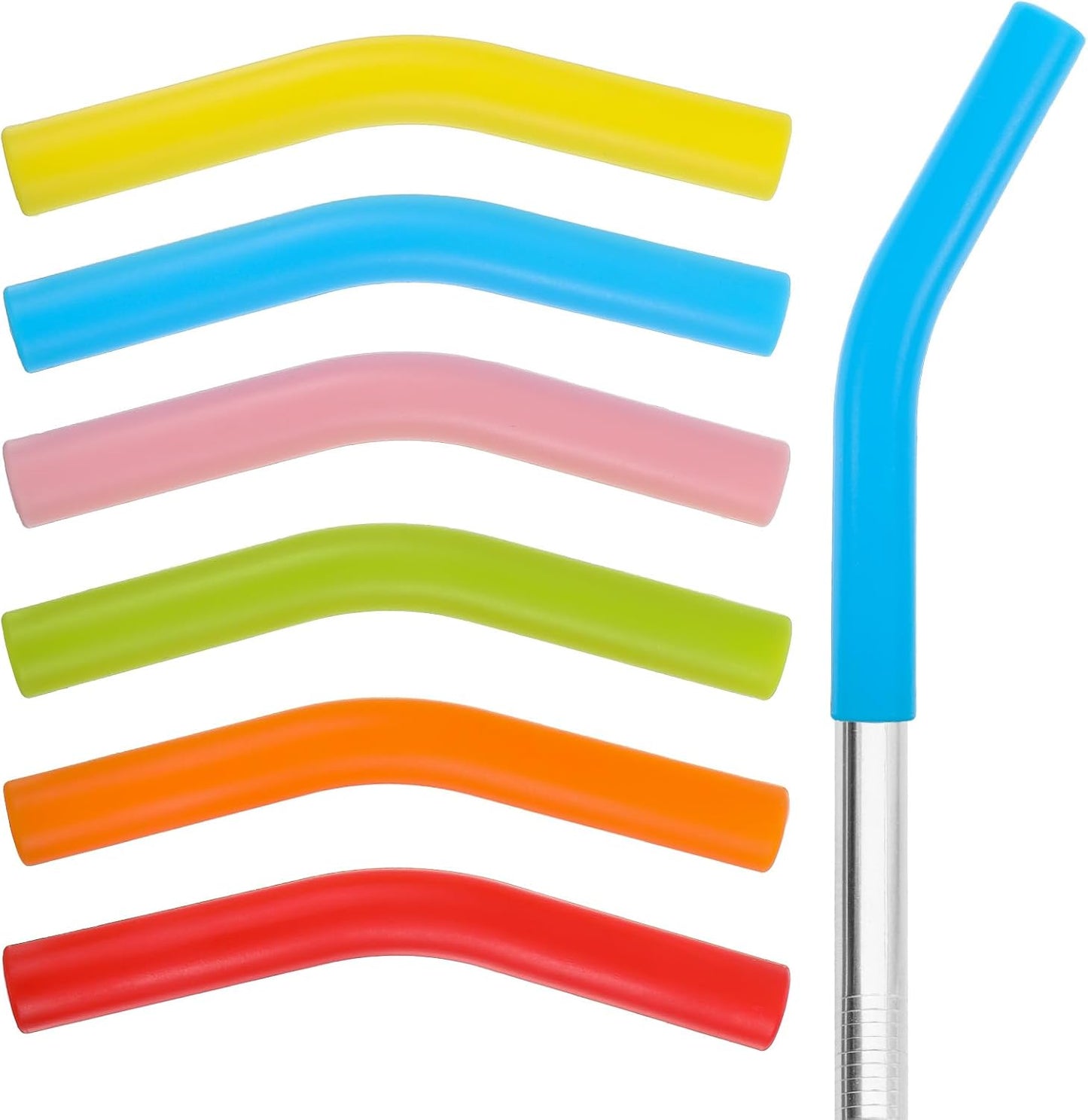 6 Pcs Silicone Straw Tips, Reusable Colorful Silicone Straw Cover Replacement Soft Rubber Flex Elbow Straws Tip for Stainless Steel Metal Straws 0.31inch Wide (8mm Outdiameter)