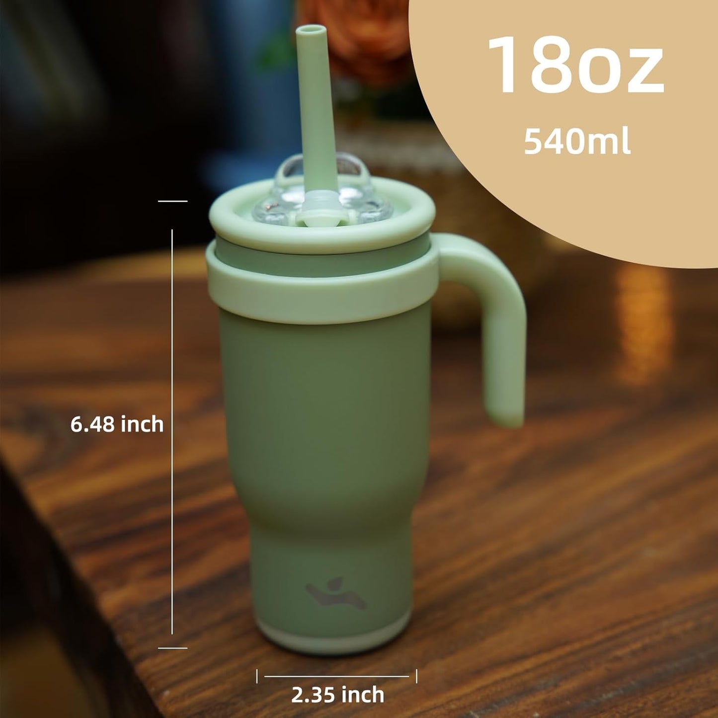 18 oz Tumbler with Side Handle, Insulated Water Bottle with Straw and 2 in 1 Lid, Stainless Steel Cup Travel Coffee Mug for Sports Office Gym,Camp Green