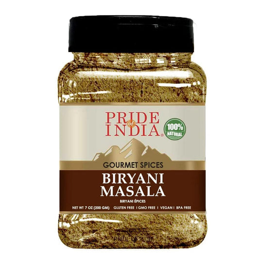 Pride Of India - PACK of 6 - Indian Biryani Masala Seasoning Spice - 7 oz. Medium Dual Sifter Jar - Easy to Use - Ideal for Layered Vegetable and Meat Pilaf – Suitable for Vegetarians & Vegans