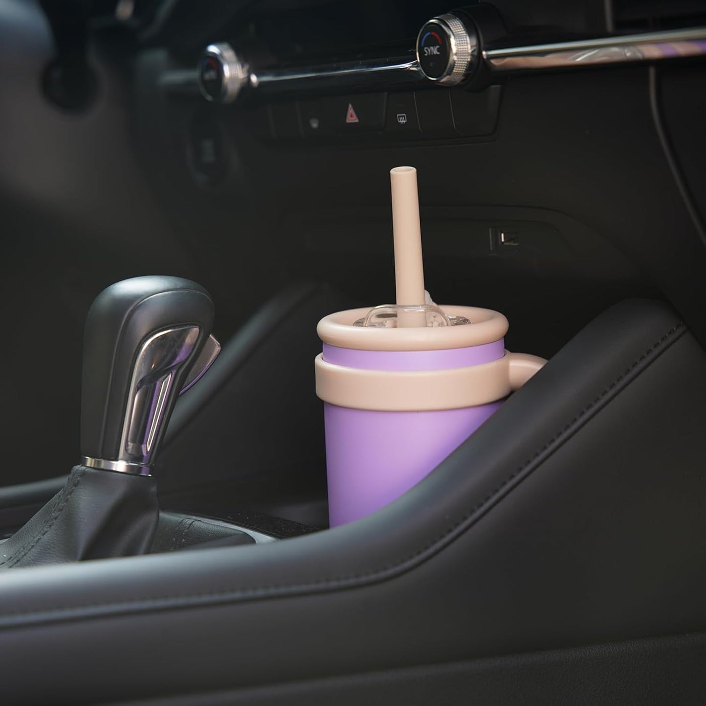 14 oz Tumbler with Side Handle, Insulated Water Bottle with Straw and 2 in 1 Lid, Stainless Steel Cup Travel Coffee Mug for Sports Office Gym,Purple