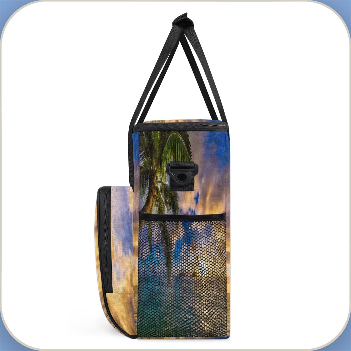 Beach Sunset Coffee Maker Carring Bag Palm Tree Travel Storage Tote Bag Compatible with Keurig K-Mini or K-Mini Plus Portable Single Serve Coffee Brewer Case with Pockets for K-cup Pods