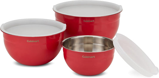 Cuisinart CTG-00-SMB Stainless Steel Mixing Bowls with Lids, Set of 3, Red