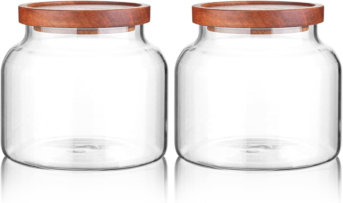 Labina Glass Storage Container Airtight Food Jars Kitchen Canister with Wood Lids, 47 Oz Wide Mouth Pantry Organization Glass Jar for Flour, Sugar, Cookie, Spagetti, Nuts and Candy (2 Pack)