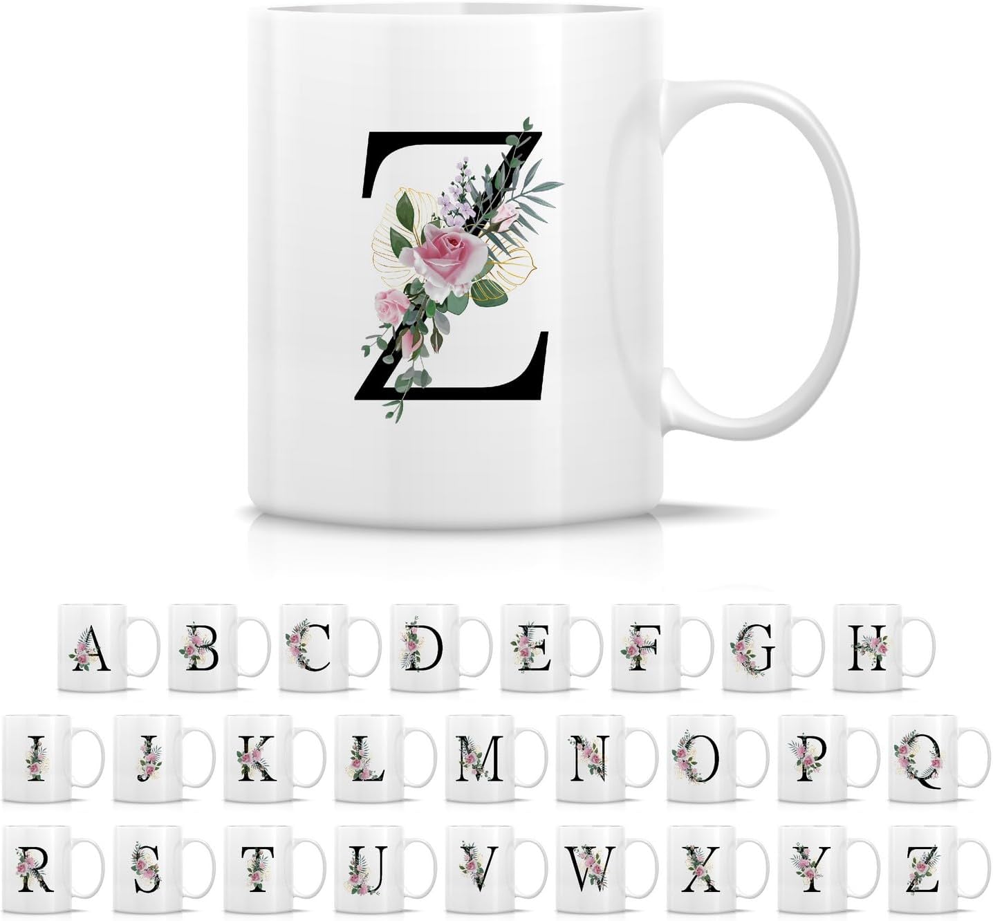 Retreez Initial A-Z Floral Botanical Bouquet Alphabet Monogrammed Monogram Mug 11 Oz Ceramic Tea Coffee Mugs - Appreciation Thank You Wedding Birthday Gifts for her friend coworker sister - Z Initial