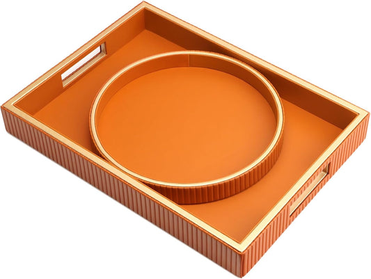 SANZIE Leather Tray Desktop Storage Organizer Premium Serving Tray Decorative Tray Valet Tray for Sundries Cosmetics Phone Wallet Cutlery