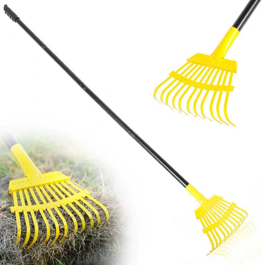 Garden Leaf Rake, 8.7” Wide Metal Rake with 11 Teeth, 59" Adjustable Long Handle, Heavy Duty Lightweight Leaf Rakes for Small Lawn Yard Shrub,Tight Spot Garden Bed Leaf Debris Picking Cleaning