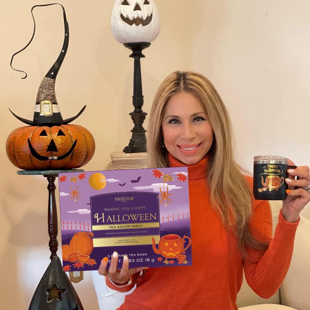 VAHDAM, Limited Edition Halloween Tea Gift Basket | 9 Premium Variety Pyramid Tea Bags | Halloween Gifts for Women, Men and Adults I Tea Gift Set