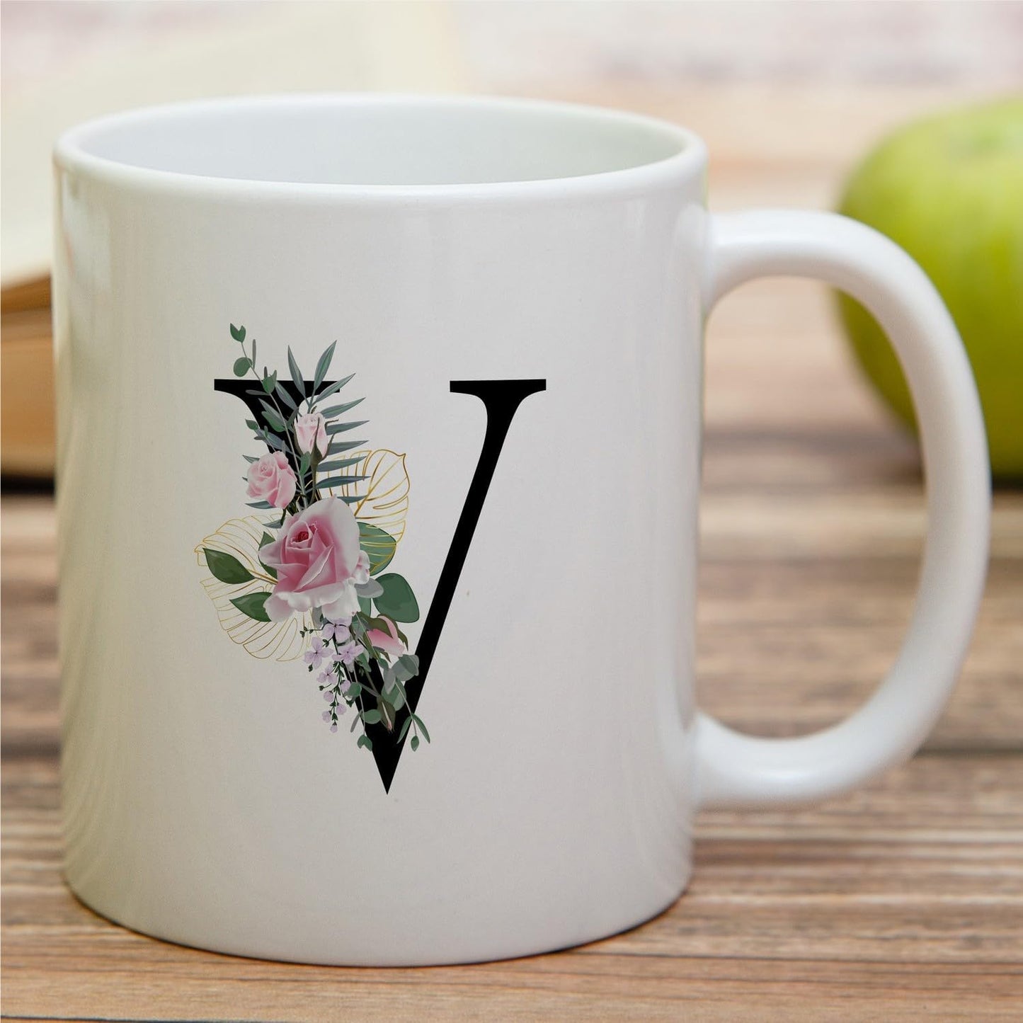 Retreez Initial A-Z Floral Botanical Bouquet Alphabet Monogrammed Monogram Mug 11 Oz Ceramic Tea Coffee Mugs - Appreciation Thank You Wedding Birthday Gifts for her friend coworker sister - V Initial