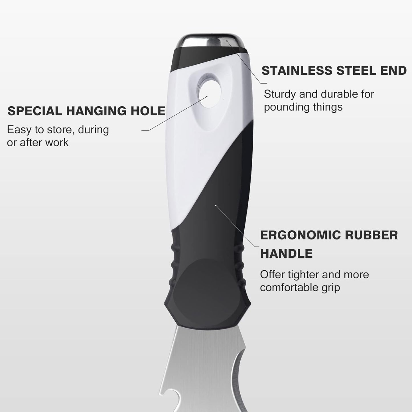 Mister Rui 2 Pack 10 in 1 Putty Knife - Multi Use Painters Tool, Taping Knife, Paint & Metal Scraper with Hammer End, Razor Blade Spackle Tool