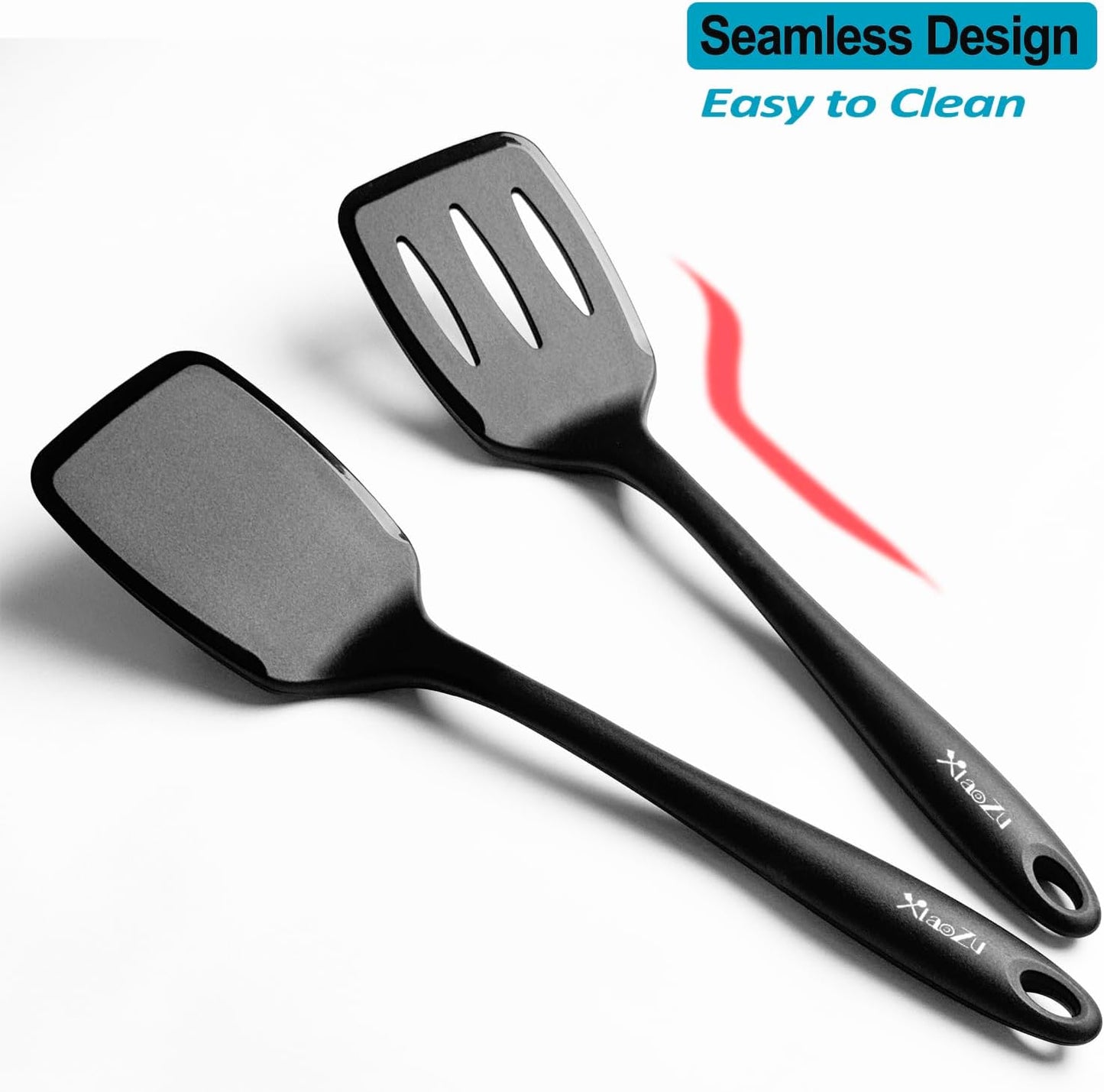 600˚F Heat Resistant Silicone Spatula Set, 13.6" Kitchen Spatula Turners for Non Stick Cookware, Flexible Spatulas with Thin Edges, Seamless Cooking Utensils for Fish, Eggs, Pancakes, BLACK