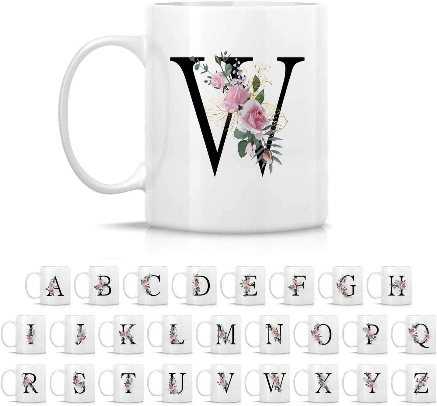 Retreez Initial A-Z Floral Botanical Bouquet Alphabet Monogrammed Monogram Mug 11 Oz Ceramic Tea Coffee Mugs - Appreciation Thank You Wedding Birthday Gifts for her friend coworker sister - W Initial