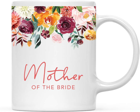 Andaz Press 11oz. Wedding Ceramic Coffee Tea Mug Gift, Fall Autumn Burgundy Orange Peach Flowers Roses Florals, Mother of the Bride, 1-Pack, Includes Gift Box
