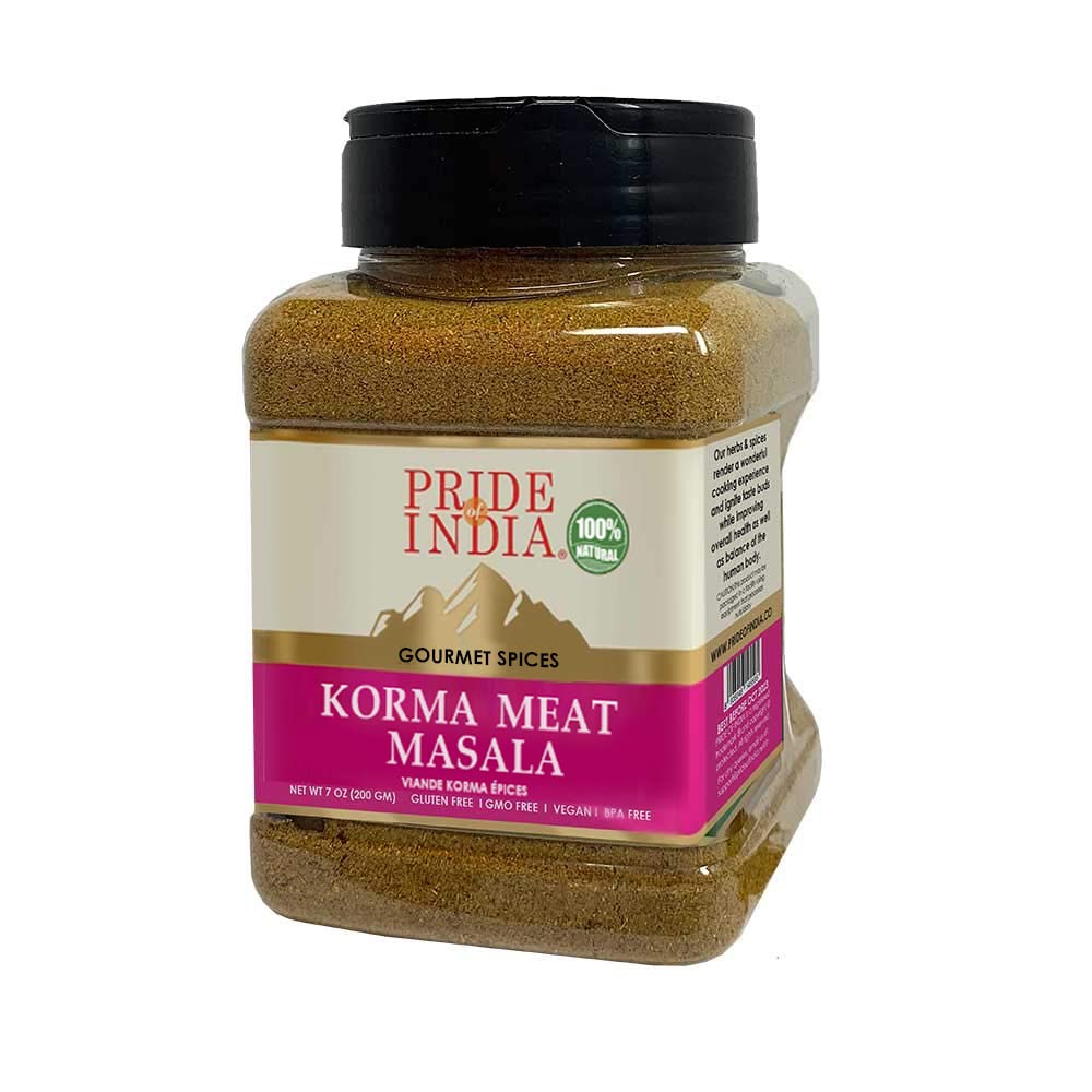 Pride of India – Korma Meat Masala Mix – Ideal for Traditional Meat/Lamb Curry – Gourmet & Flavorful – Seasoning Spice Blend – 7 oz. Medium Dual Sifter Jar