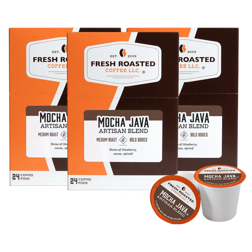 Fresh Roasted Coffee, Mocha Java, Medium Roast, 72 Pods for K Cup Brewers