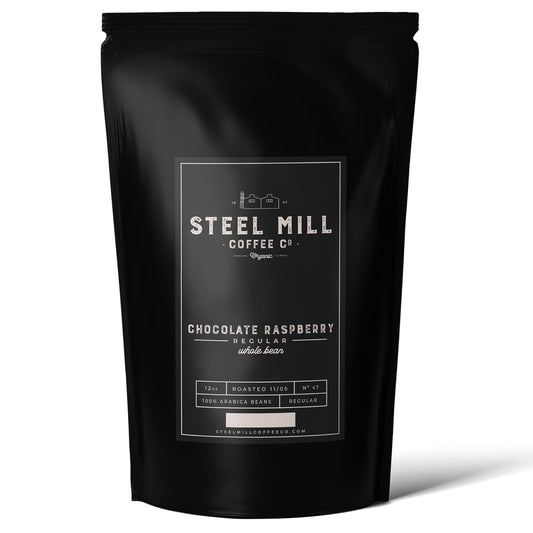 Steel Mill Coffee Co. - White Chocolate Raspberry Truffle Flavored Coffee - Ground - Regular - Medium Roast - 100% Arabica Beans - Vegan - Gluten-Free - Sugar-Free - 2lb Bag
