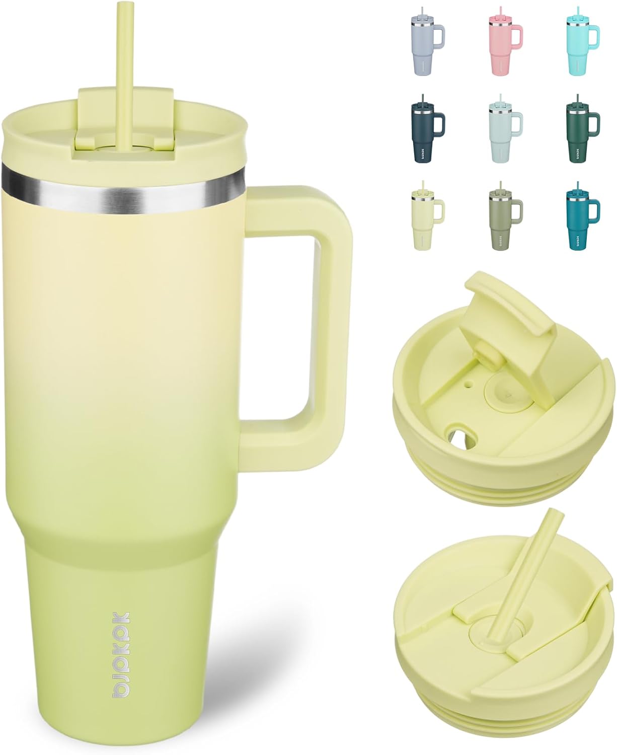 BJPKPK Tumbler With Handle And Straw 40oz Insulated Tumbler Cups With Lid Stainless Steel Travel Coffee Mug,Lime