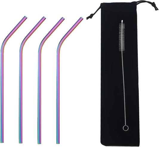 Gugrida Stainless Steel Straws 8.5" - 4 Pack - Multicolor - Eco-Friendly - Durable & Versatile - Easy to Clean - Portable Idea