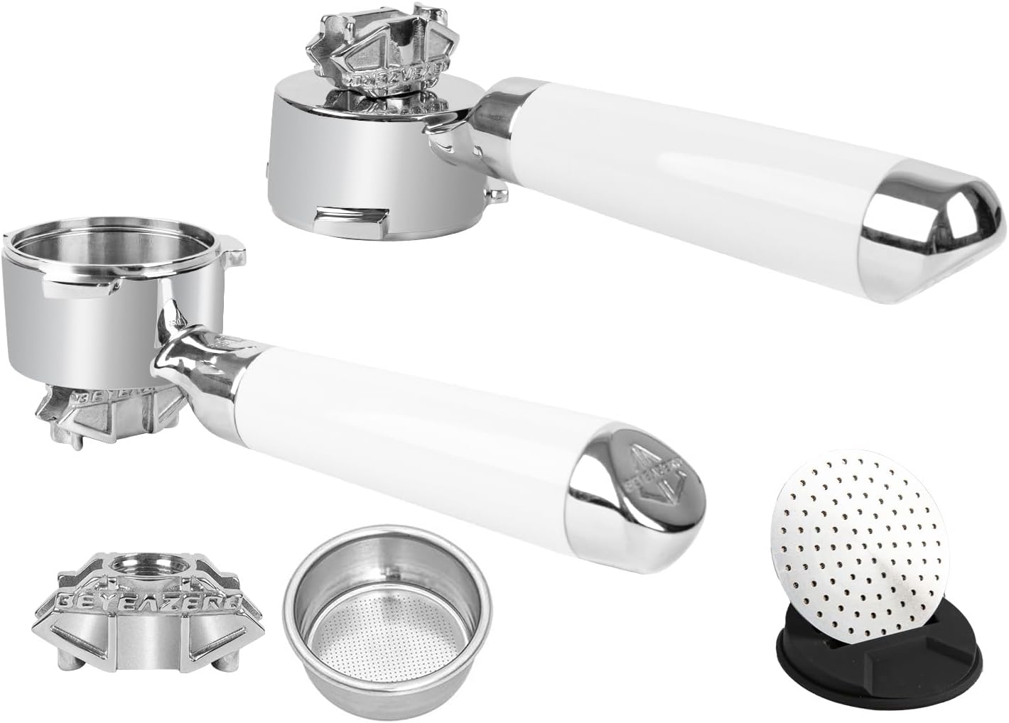 𝟓𝟒𝐦𝐦 𝐃𝐨𝐮𝐛𝐥𝐞 𝐒𝐩𝐨𝐮𝐭 Portafilter Fits Breville Barista Express and 54mm Breville Machines, Espresso Bottomless Portafilter with Puck Screen 53.5mm and Filter Basket