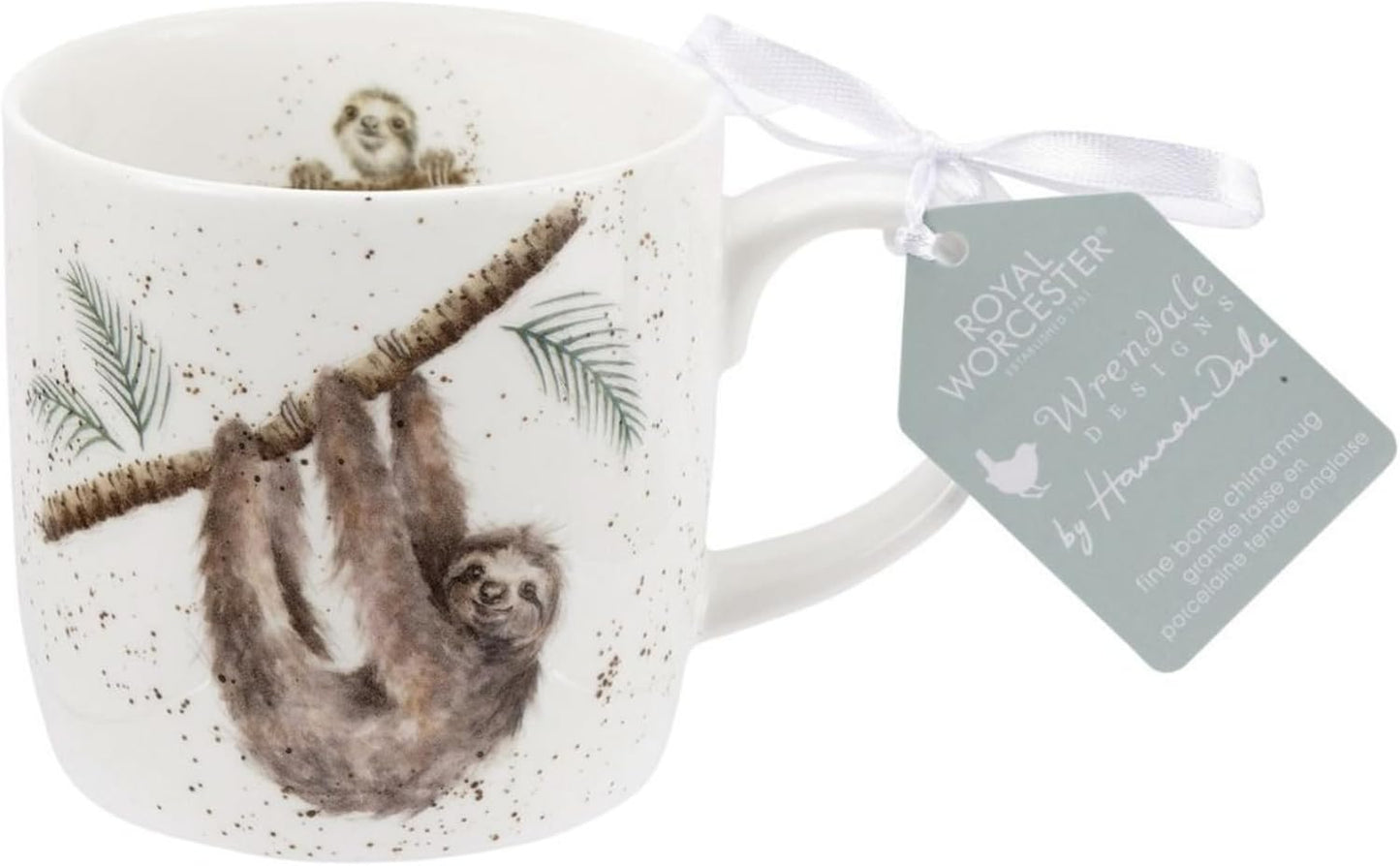 Royal Worcester Wrendale Designs Farmhouse Style Mug, Hanging Around - 14 oz Fine Bone China Mug with Sloth Illustration for Cozy Kitchen Vibes - Floral Drinkware for Daily Comfort