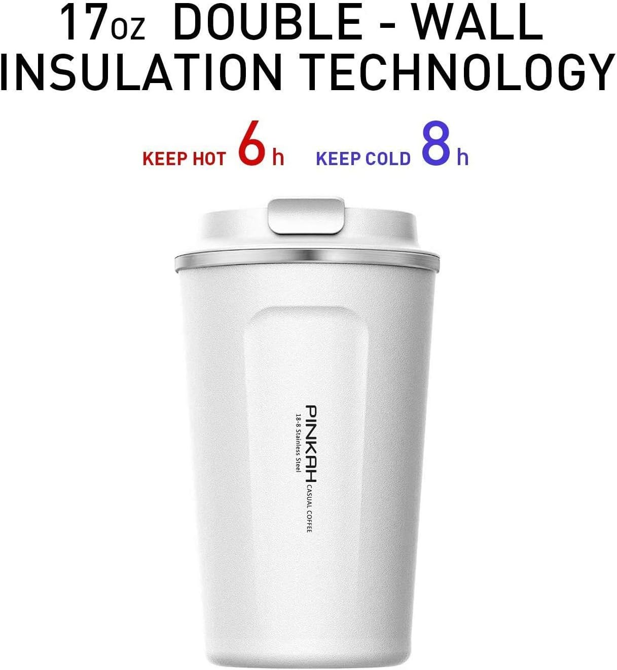 17OZ Vacuum Casual Travel Coffee Mug for Hot/Cold Coffee, Double Walled Stainless Steel Insulated Coffee Tumbler, Thermal Coffee Cup for Home Office