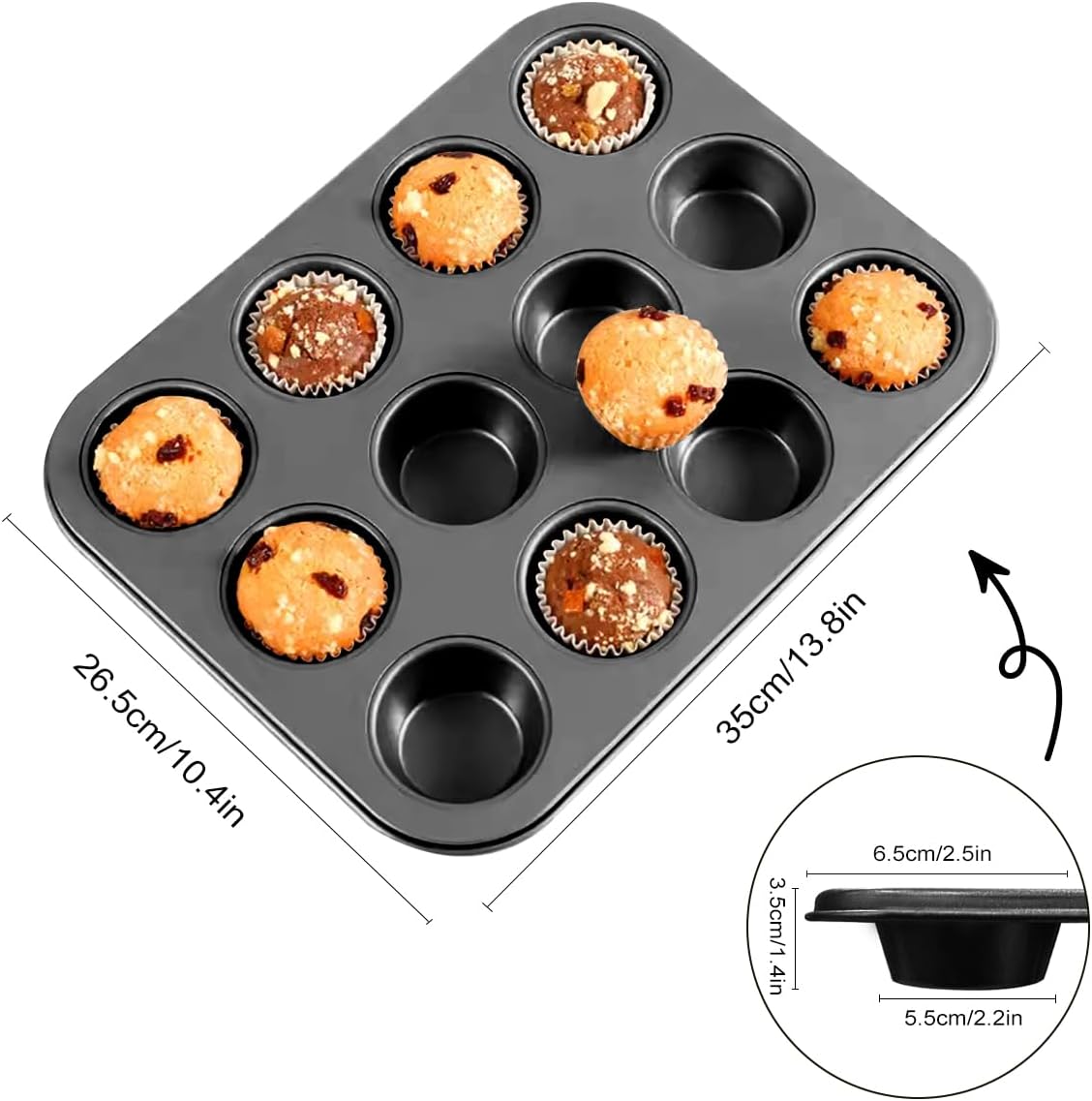 Muffin Pan, Cupcake Pan, Set of 2, 12-Cup Muffin Tin, Non-Stick Bakeware, Easy to Release and Clean, Baking Molds, Muffin Tray, Molds for Homemade Cupcakes & Muffins (Black)