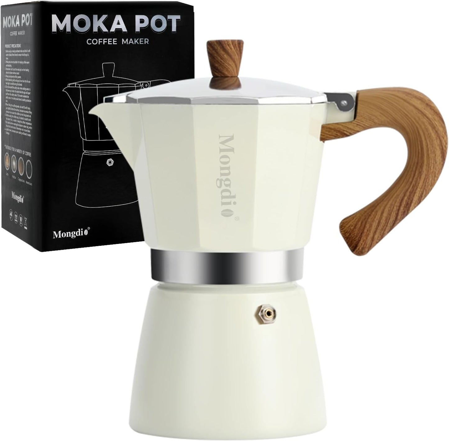 Mongdio Stovetop Espresso Maker Moka Pot, Cuban Coffee Maker Stove top coffee maker Moka Italian Espresso Greca Coffee Maker Brewer Percolator, 6 Espresso Cups, 10 oz - White
