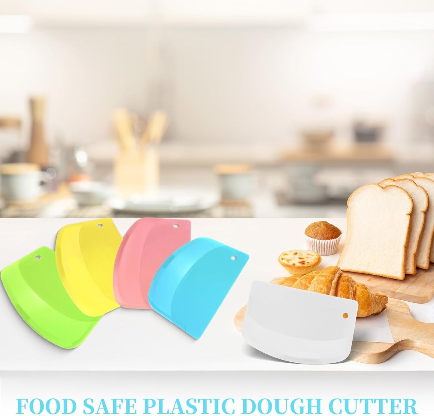 5 Pieces Food Dough Scraper Bench, 5.3 x 3.6 Inch Plastic Flexible Bowl Scraper,Food-safe Kitchen Pastry Cutter Tool for Bread Dough, Pastry, Pizza, Baking Cake (Multicolor)