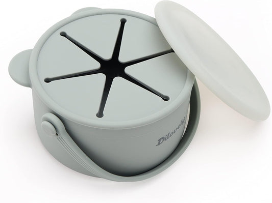 Snack Cups for Toddlers, Baby Snack Containers,Silicone Toddler Snack Cups No Spill, Food Catcher with Lid & Bucket-like Handle, BPA Free & Dishwasher Safe, 9 Ounce Milieu