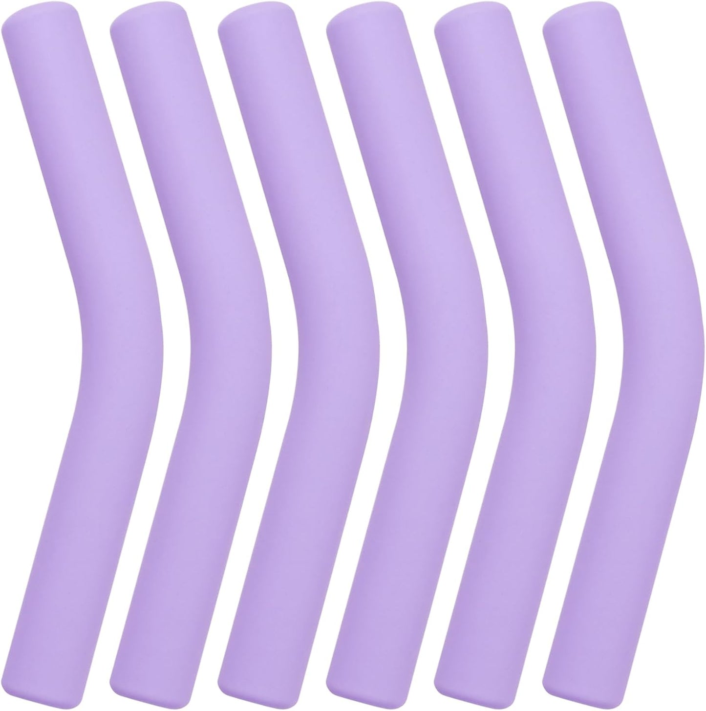 6pcs Food-Grade Silicone Metal Straw Tips, Reusable Flex Elbow Straws Cover Replacement Tips, Soft Straw Toppers Kits for 8 mm Stainless Steel Metal Straws - Light Purple