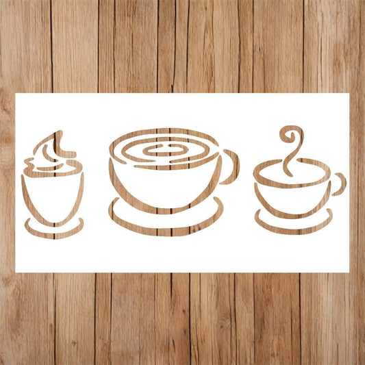 Coffee Cup Stencil, Teacup Stencil | Coffee Bar Coctail Stencils for Painting on Wood, Glass, Wall, Rock, Fabric, Walls, Canvas, Glassware | Coffee Stencils (7x11 Size)