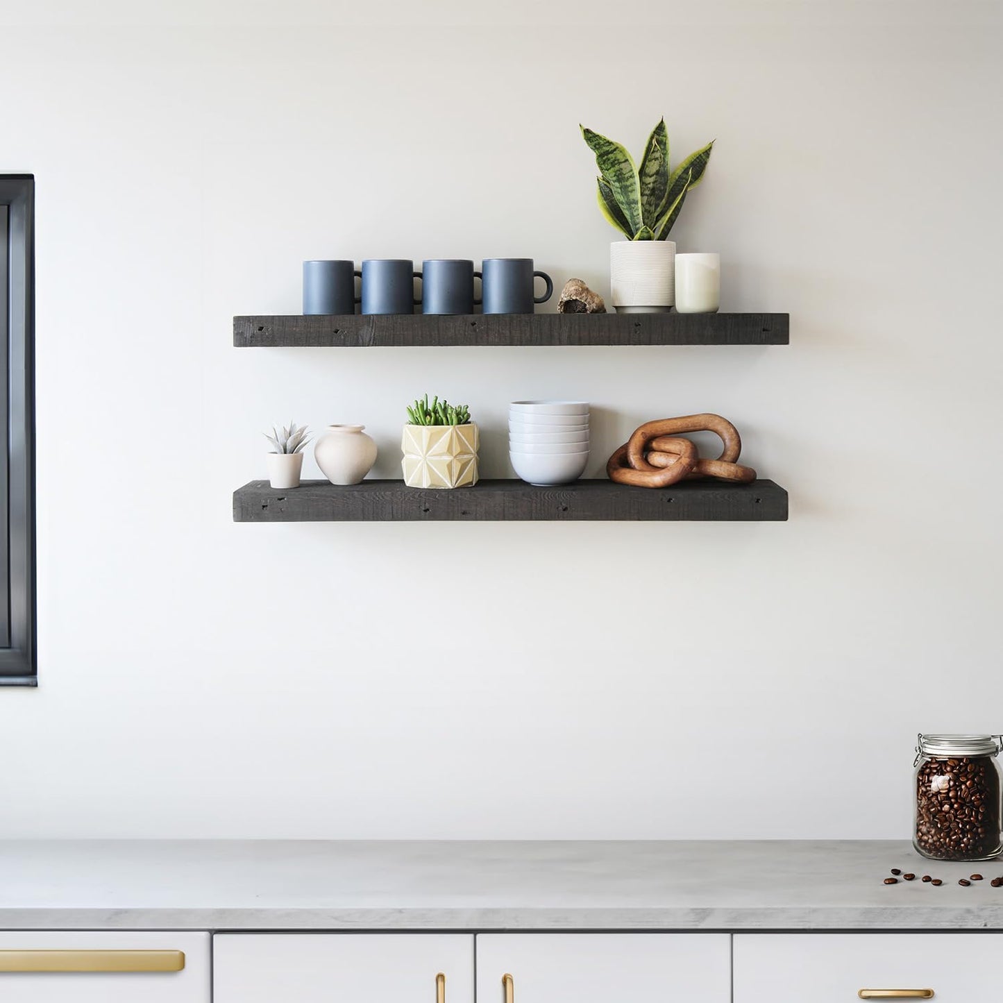 Urban Legacy Reclaimed Barnwood Planks | Floating Shelves for Wall w/Flush Mount Shelf Bracket Set Included | Set of 2 (Coffee Bean, 40"x 4.5"x 2")